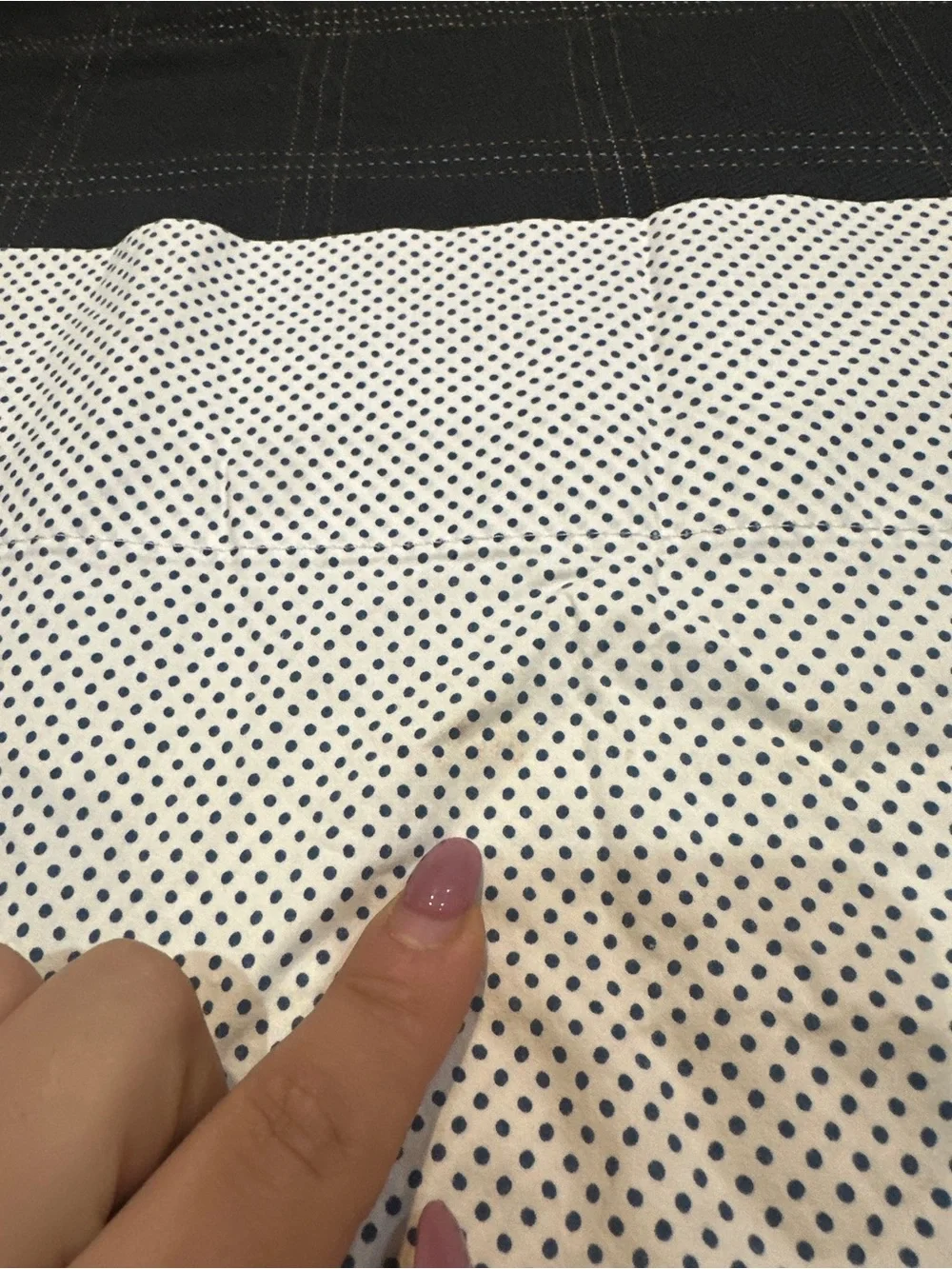 Lauren Ralph Lauren White Shirt with Green Label and Navy Dot Print